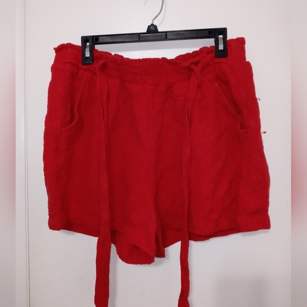KNOX ROSE RED PAPERBAG STRETCH PULL ON SHORTS TIE BELT WAIST XL